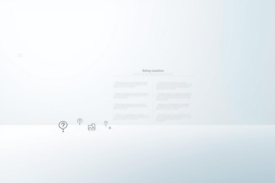 A minimalist, elegant illustration depicting "Frequent Questions about Adobe Stock and Logos". In the foreground, a series of simple line-drawn icons representing common questions and misconceptions, such as copyright, licensing, and commercial usage. The middle ground features a clean, modular layout with ample white space, suggesting a FAQ or informational guide. The background is a soft, muted gradient in shades of blue and gray, creating a calming, professional atmosphere. The composition is balanced and visually striking, drawing the viewer's eye to the core information. Lighting is soft and diffused, with a subtle depth of field for focus. An overall tone of clarity, organization, and authority.