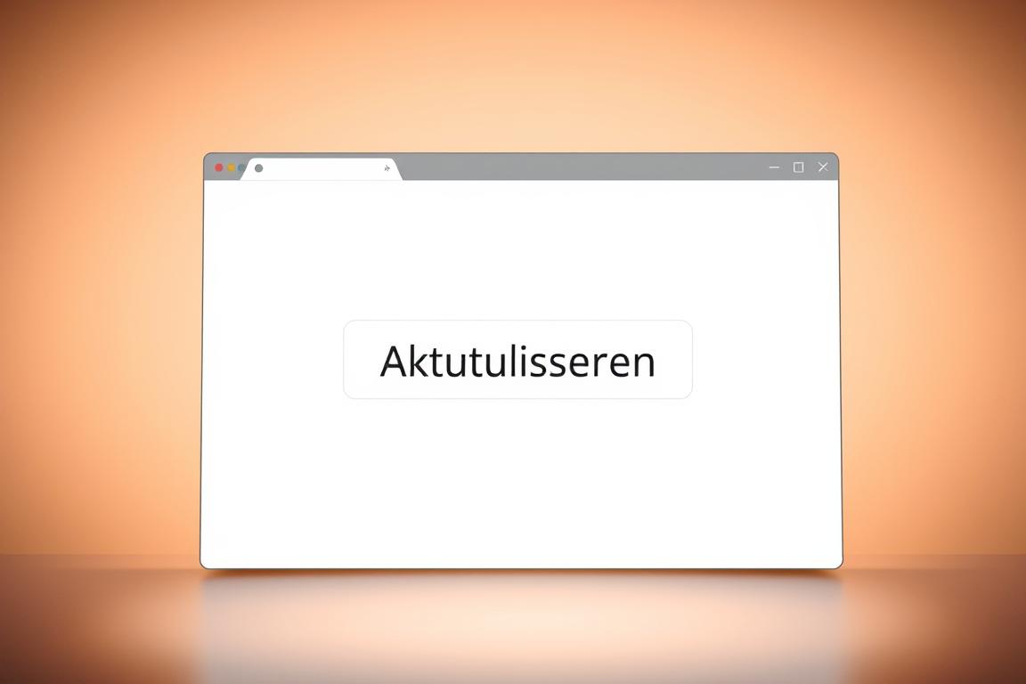 A modern web browser window with a prominent "Aktualisieren" (Refresh) button taking center stage. The interface is sleek and minimalist, with a clean white background and subtle grey accents. The browser window is positioned in the middle ground, slightly angled to create depth and visual interest. Warm, diffused lighting casts a gentle glow, highlighting the button and creating a sense of focus. The overall atmosphere is one of calm and simplicity, suggesting an easy, straightforward solution to the problem at hand. A modern web browser window with a prominent "Aktualisieren" (Refresh) button taking center stage. The interface is sleek and minimalist, with a clean white background and subtle grey accents. The browser window is positioned in the middle ground, slightly angled to create depth and visual interest. Warm, diffused lighting casts a gentle glow, highlighting the button and creating a sense of focus. The overall atmosphere is one of calm and simplicity, suggesting an easy, straightforward solution to the problem at hand.