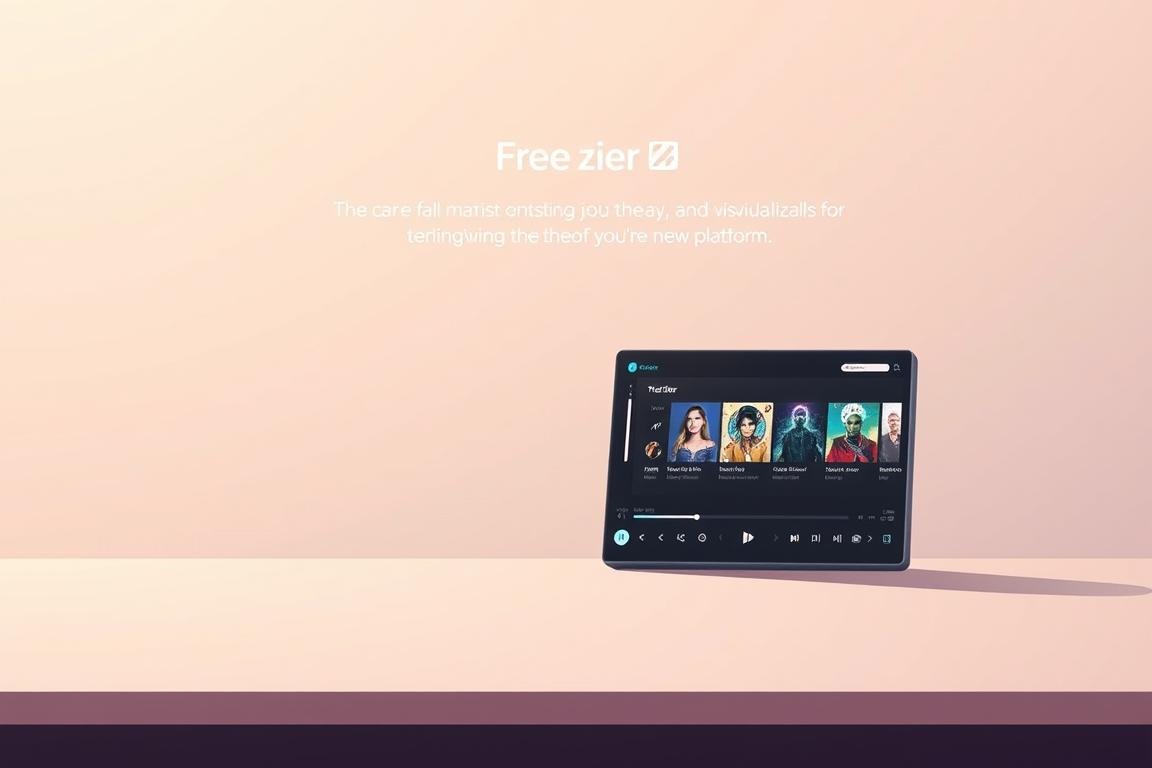 A serene, minimalist illustration showcasing the key features of Deezer's free tier. In the foreground, a sleek, modern music player interface with clean lines and intuitive controls. The middle ground features vibrant album artwork and visualizations, capturing the joy of discovering new music. The background subtly suggests an urban landscape, hinting at the global reach and accessibility of the Deezer platform. The overall scene is bathed in a warm, natural lighting, creating a welcoming and approachable atmosphere. Technical details include a wide-angle lens and a slightly elevated camera angle to provide an inviting, user-centric perspective. A serene, minimalist illustration showcasing the key features of Deezer's free tier. In the foreground, a sleek, modern music player interface with clean lines and intuitive controls. The middle ground features vibrant album artwork and visualizations, capturing the joy of discovering new music. The background subtly suggests an urban landscape, hinting at the global reach and accessibility of the Deezer platform. The overall scene is bathed in a warm, natural lighting, creating a welcoming and approachable atmosphere. Technical details include a wide-angle lens and a slightly elevated camera angle to provide an inviting, user-centric perspective.