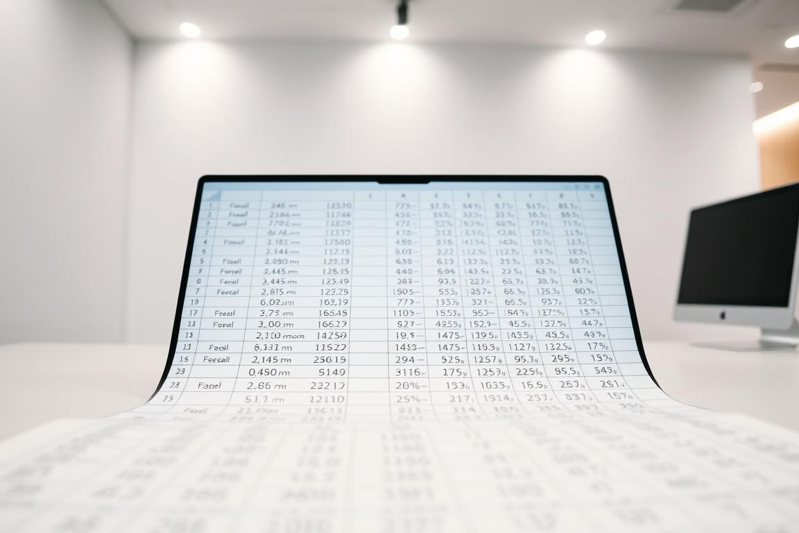A spreadsheet interface displayed on a sleek, modern desktop setup. In the foreground, the spreadsheet cells show a variety of mathematical formulas, with the focus on the central region. The background features a clean, minimalist design with soft, indirect lighting, creating a professional and productive atmosphere. The camera angle is slightly elevated, providing a clear view of the spreadsheet content. The overall composition emphasizes the importance of understanding and managing Excel formulas for efficient data analysis.