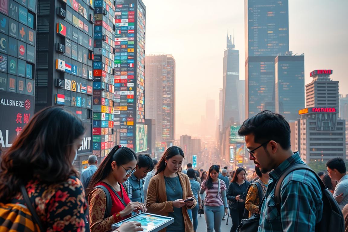 A vibrant and diverse cityscape, bustling with activity, showcasing the multilingual nature of AI tools. In the foreground, a group of people from various backgrounds interacting with futuristic digital interfaces, their expressions reflecting the challenges and opportunities of navigating a multilingual landscape. In the middle ground, towering skyscrapers with windows displaying a kaleidoscope of languages, symbolizing the global reach of these technologies. The background is a hazy, dreamlike cityscape, bathed in warm lighting that evokes a sense of innovation and progress. The overall atmosphere conveys the complex and vital role of multilingualism in the development and deployment of AI-powered solutions. A vibrant and diverse cityscape, bustling with activity, showcasing the multilingual nature of AI tools. In the foreground, a group of people from various backgrounds interacting with futuristic digital interfaces, their expressions reflecting the challenges and opportunities of navigating a multilingual landscape. In the middle ground, towering skyscrapers with windows displaying a kaleidoscope of languages, symbolizing the global reach of these technologies. The background is a hazy, dreamlike cityscape, bathed in warm lighting that evokes a sense of innovation and progress. The overall atmosphere conveys the complex and vital role of multilingualism in the development and deployment of AI-powered solutions.