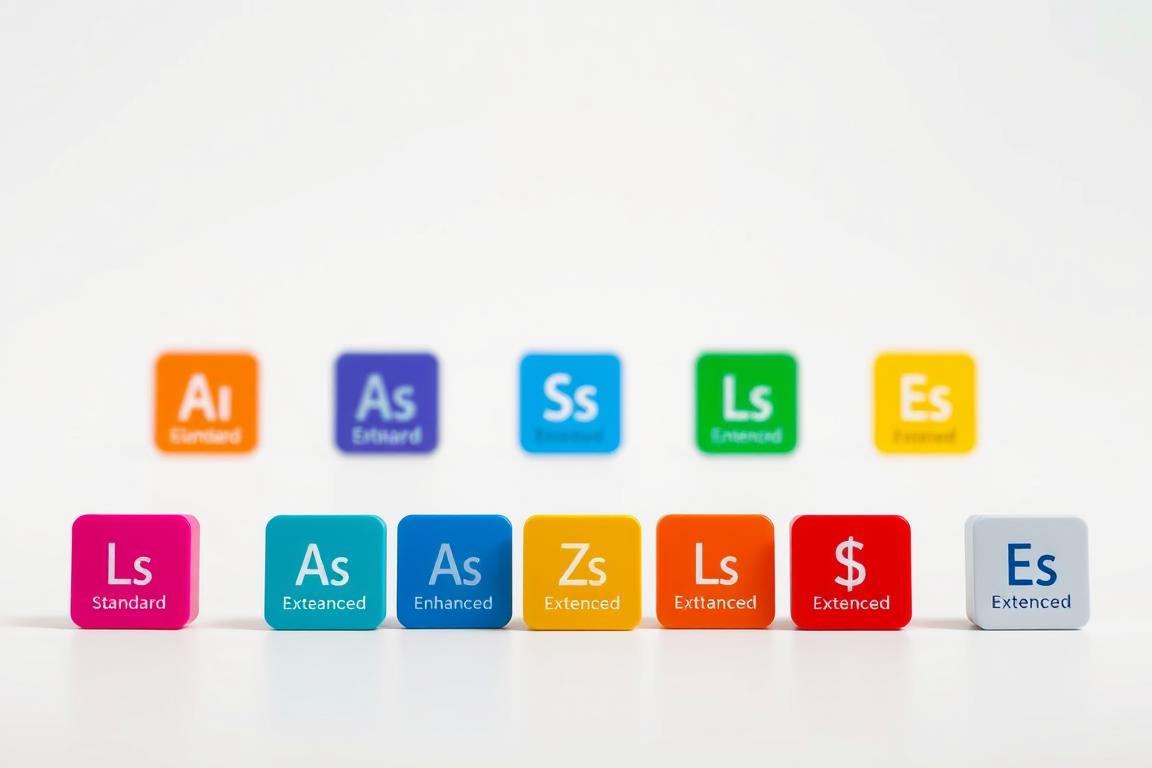 A vibrant visual representation of different Adobe Stock license types, captured in a modern, minimalist style. In the foreground, prominent icons depict the key license options, such as standard, enhanced, and extended, each with a distinct color palette and clean, geometric design. The middle ground showcases a seamless arrangement of these icons, creating a visually striking and organized composition. The background features a subtle, neutral gradient, allowing the license types to take center stage and command attention. Crisp lighting accentuates the sleek, contemporary aesthetic, while the overall layout and composition convey a sense of professionalism and clarity, perfectly suited to illustrate the "Welche Lizenztypen bietet Adobe Stock an?" section.