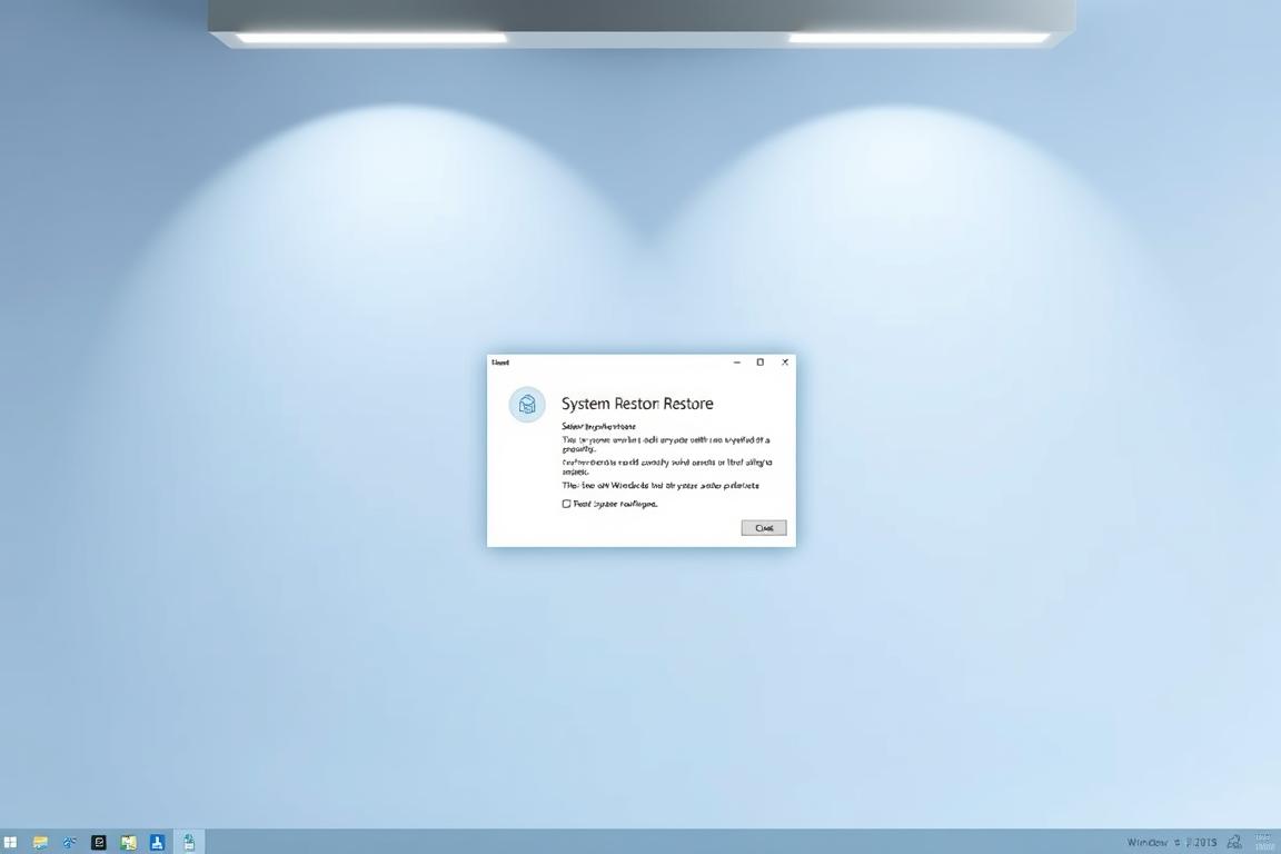 An elegant and modern Windows desktop screen, with a central window prominently displaying the "System Restore" interface. The window has a clean, minimalist design, with a clear title and intuitive controls. The desktop background features a soft, gradient-based palette of blues and grays, evoking a sense of professionalism and reliability. Subtle lighting from overhead casts a gentle glow, highlighting the various interface elements. The overall scene conveys a sense of confidence and reassurance, inviting the user to confidently navigate the System Restore process to resolve their Windows 10 startup issues. An elegant and modern Windows desktop screen, with a central window prominently displaying the "System Restore" interface. The window has a clean, minimalist design, with a clear title and intuitive controls. The desktop background features a soft, gradient-based palette of blues and grays, evoking a sense of professionalism and reliability. Subtle lighting from overhead casts a gentle glow, highlighting the various interface elements. The overall scene conveys a sense of confidence and reassurance, inviting the user to confidently navigate the System Restore process to resolve their Windows 10 startup issues.