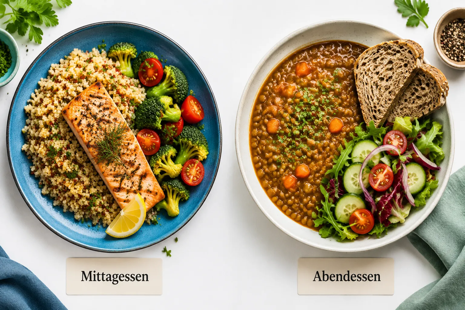 Ausgewogene Mahlzeit vegetarisch und vegan