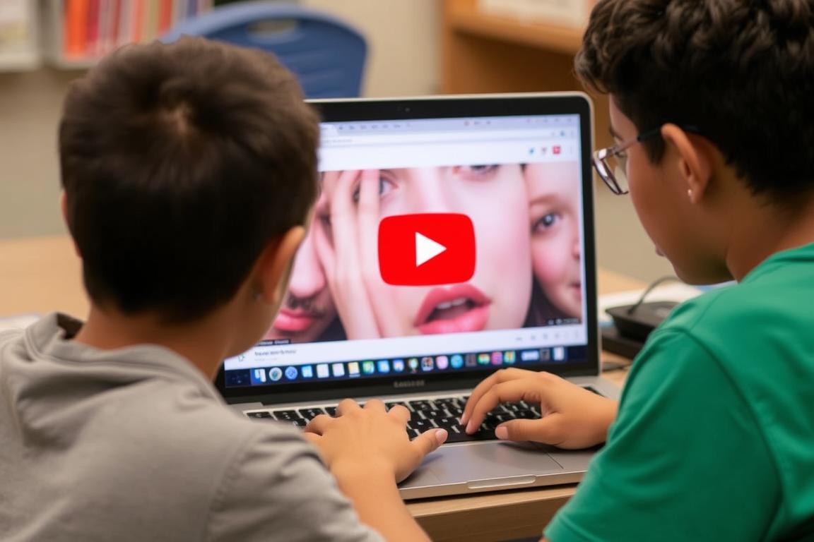 Bild von einem Studenten, der YouTube auf seinem Laptop nutzt