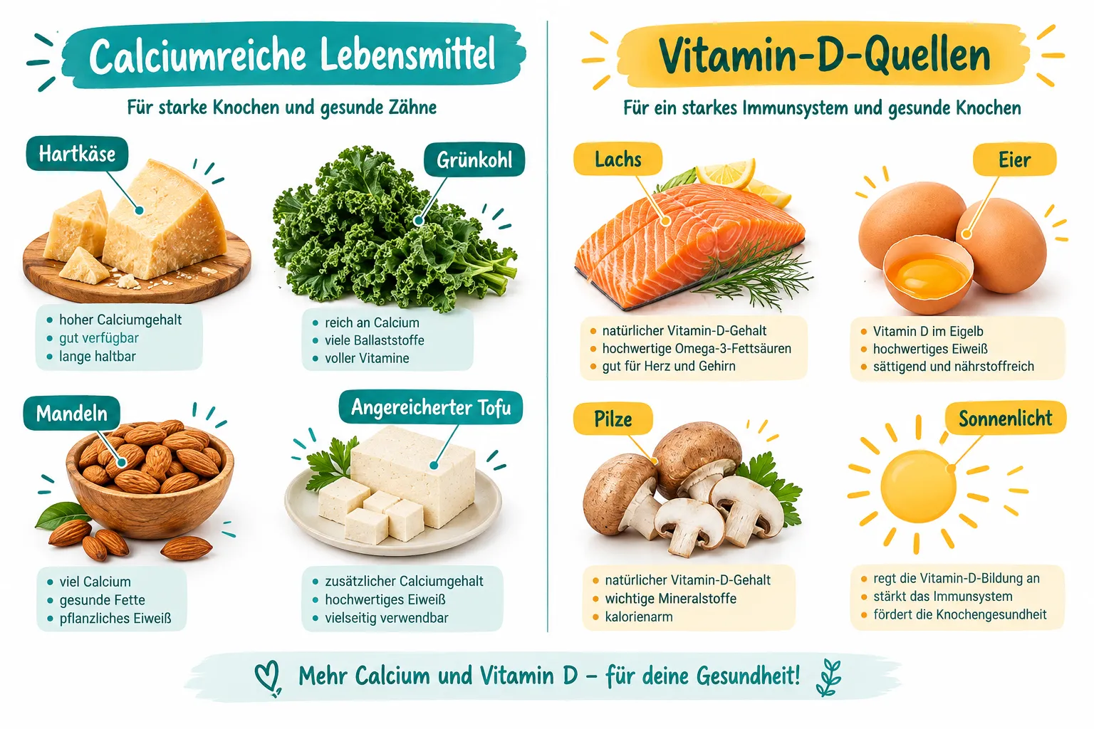 Die besten Lebensmittel für starke Knochen 1 Calcium und Vitamin D Lebensmittel im Vergleich