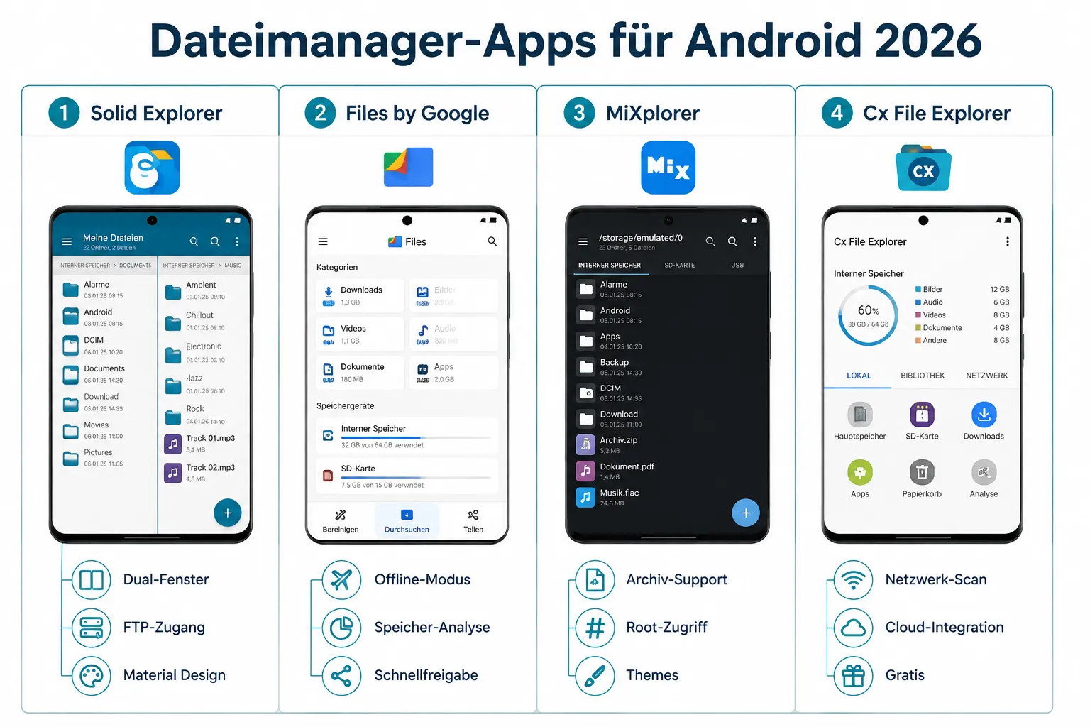 Die besten Dateimanager-Apps 2026 für Android im Vergleich