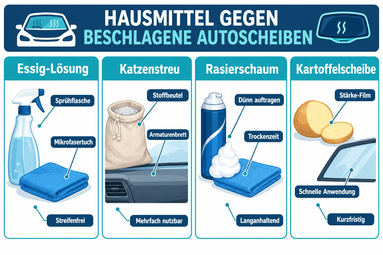 Die besten Hausmittel gegen beschlagene Autoscheiben 2 Die besten Hausmittel gegen beschlagene Autoscheiben im Überblick