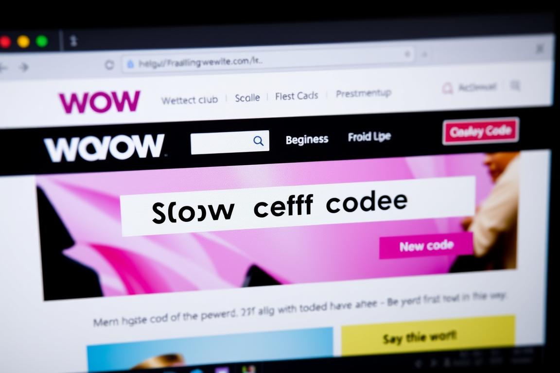 Ein Bild von einem Bildschirm mit der WOW-Startseite und einem Rabatt-Code Ein Bild von einem Bildschirm mit der WOW-Startseite und einem Rabatt-Code