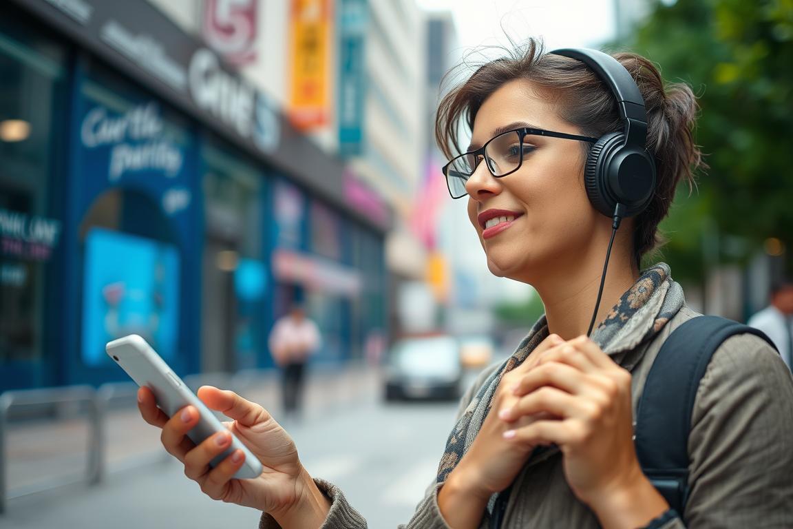 Ein Bild von einem Menschen, der Musik auf seinem Smartphone hört