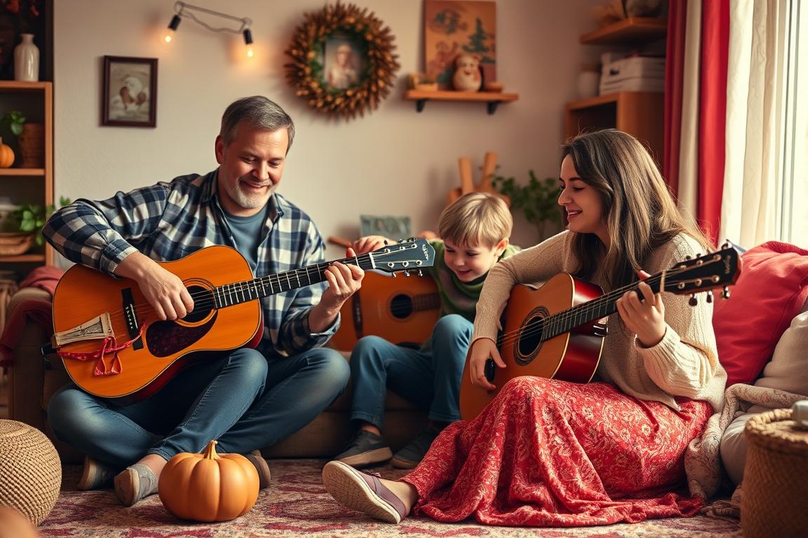 Ein Bild von einer Familie, die gemeinsam Musik hört Ein Bild von einer Familie, die gemeinsam Musik hört