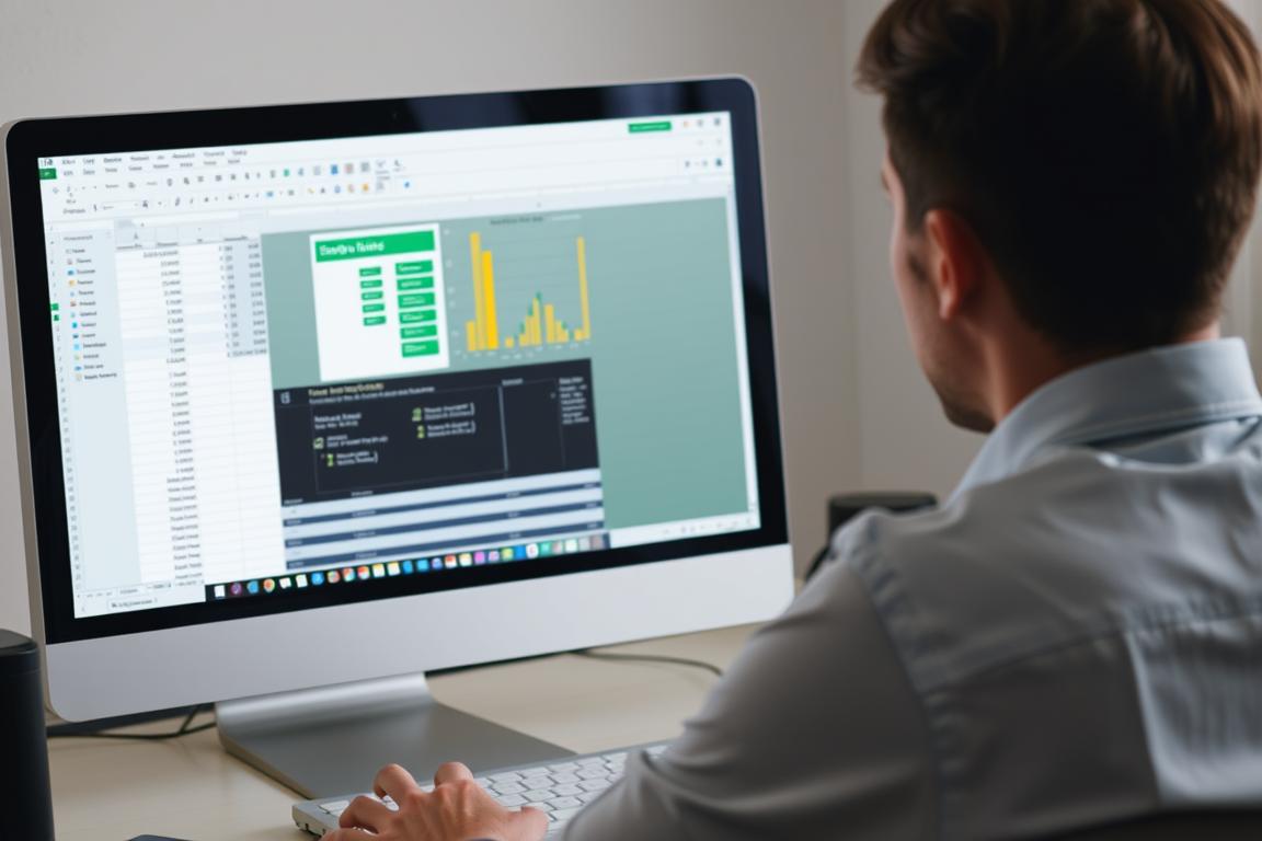 Ein Bild von einer Person, die vor einem Computer sitzt und eine Excel-Datei öffnet Ein Bild von einer Person, die vor einem Computer sitzt und eine Excel-Datei öffnet