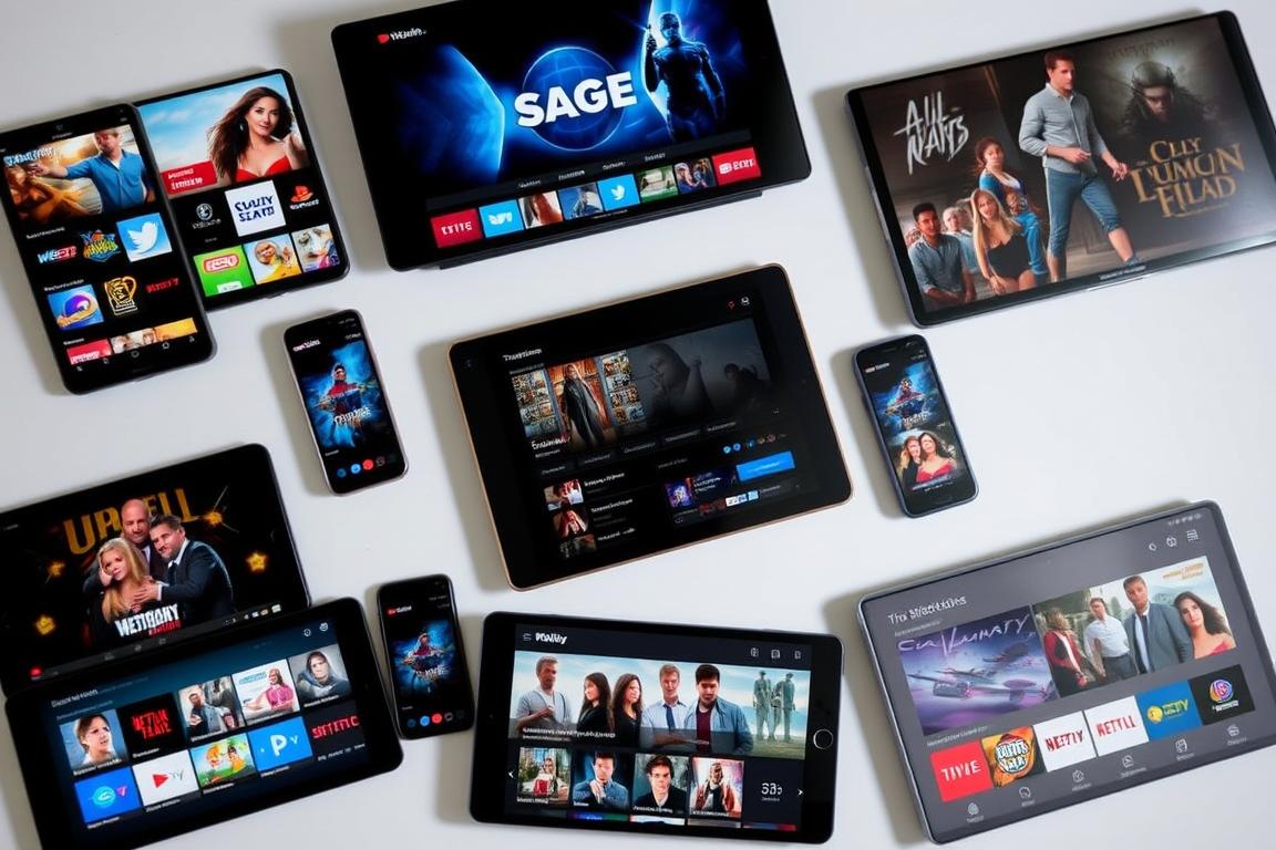 Ein Bild von verschiedenen Streaming-Diensten auf verschiedenen Geräten Ein Bild von verschiedenen Streaming-Diensten auf verschiedenen Geräten