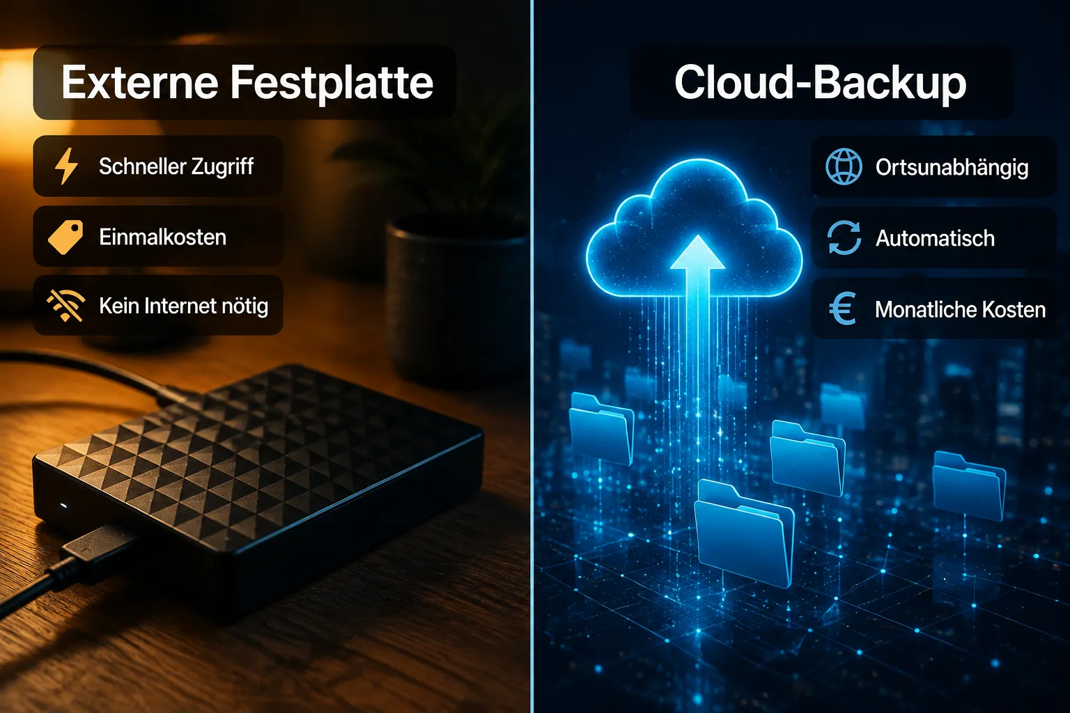Die besten Backup-Programme im Vergleich 2 Externe Festplatte vs. Cloud-Backup: Was ist besser?