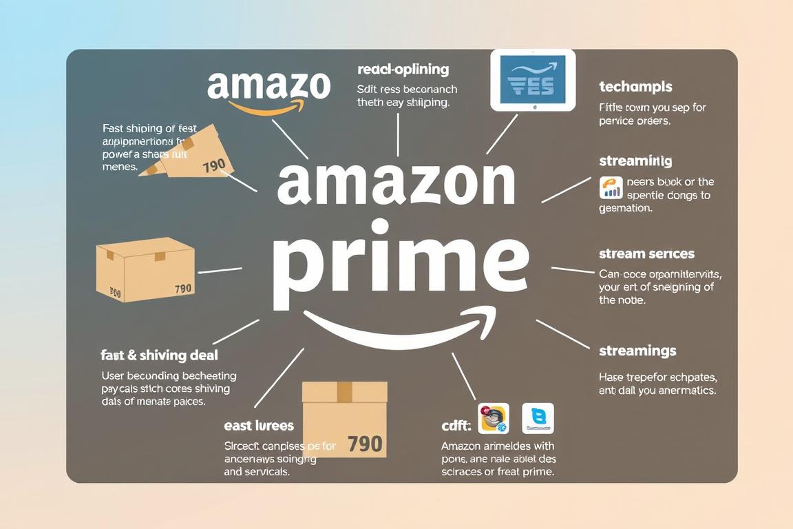 Generiere ein Bild, das die verschiedenen Vorteile von Amazon Prime zeigt. Generiere ein Bild, das die verschiedenen Vorteile von Amazon Prime zeigt.