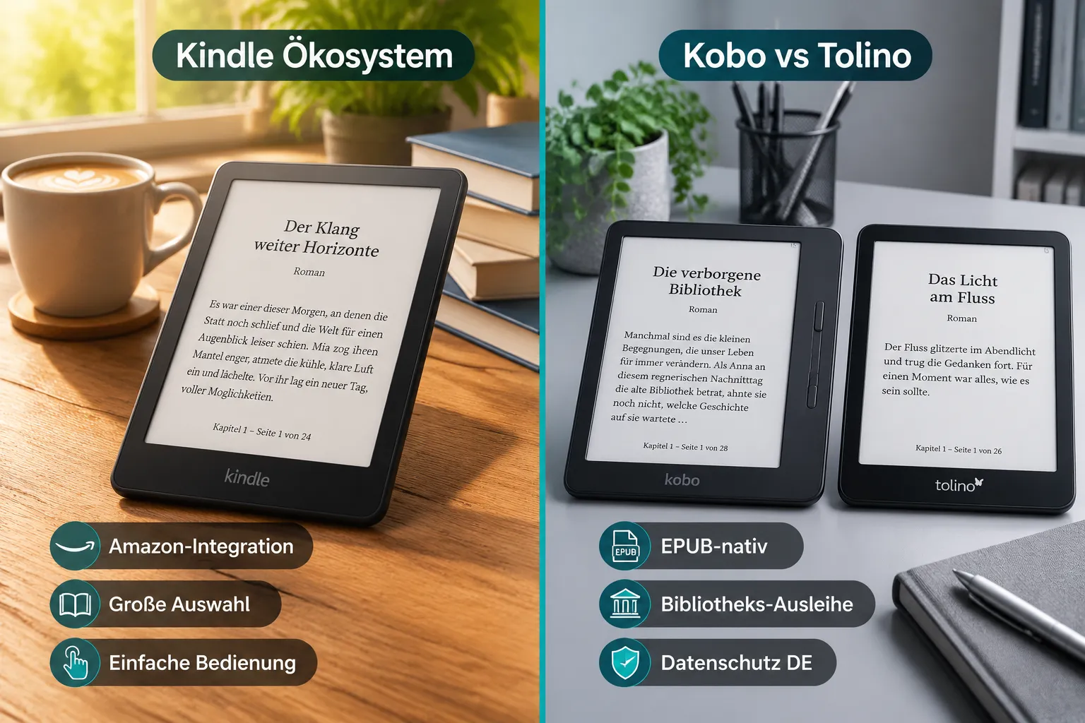 Die besten E-Book-Reader 2026 im Vergleich 1 Kindle vs. Kobo vs. Tolino: Welcher ist der beste E-Book-Reader 2026?