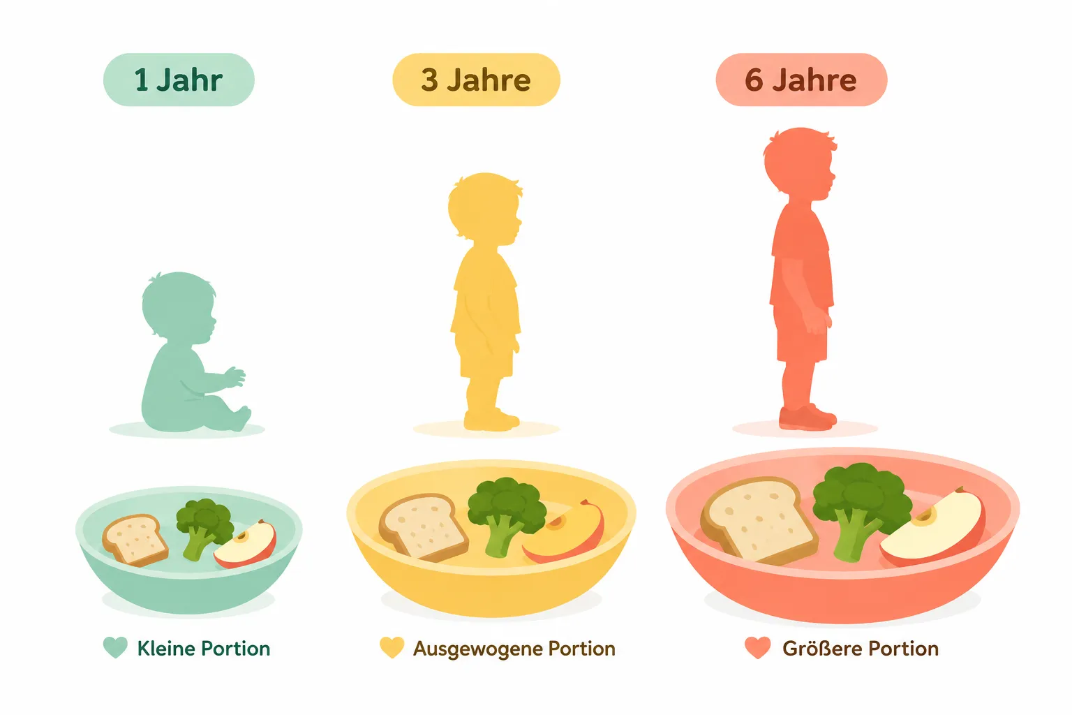 Portionsgrößen-Tabelle für Kinder von 1 bis 6 Jahren