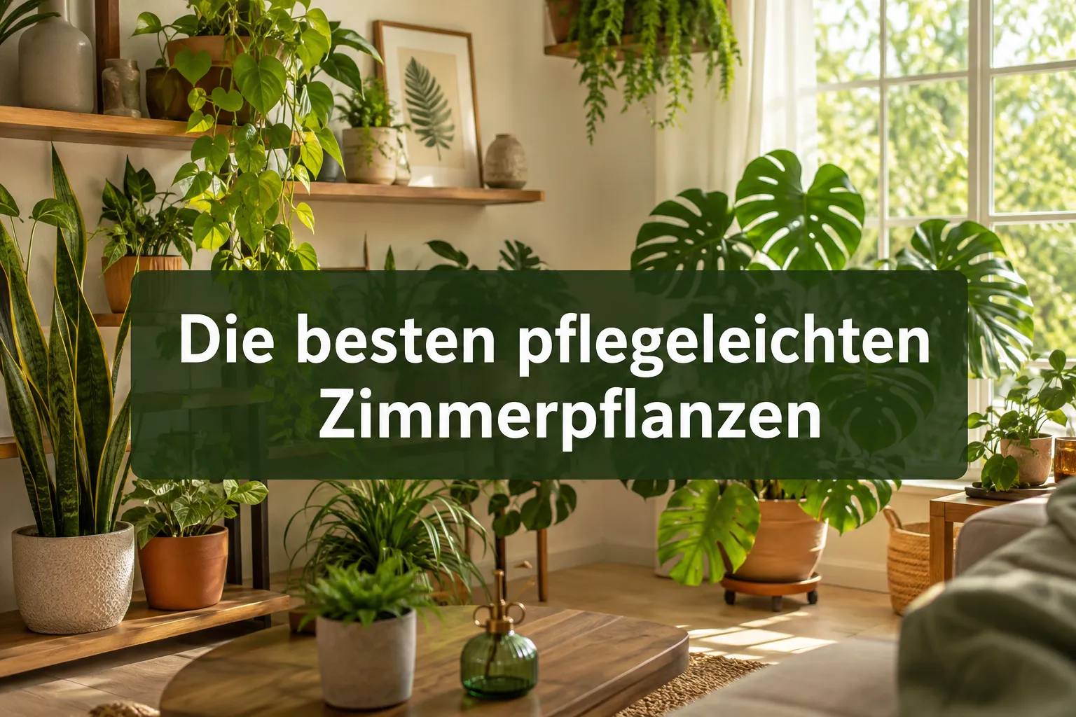 Die besten pflegeleichten Zimmerpflanzen 1 Professional () hero image with SHORT (≤42 chars): 'Die besten pflegeleichten Zimmerpflanzen', white on a dark green
