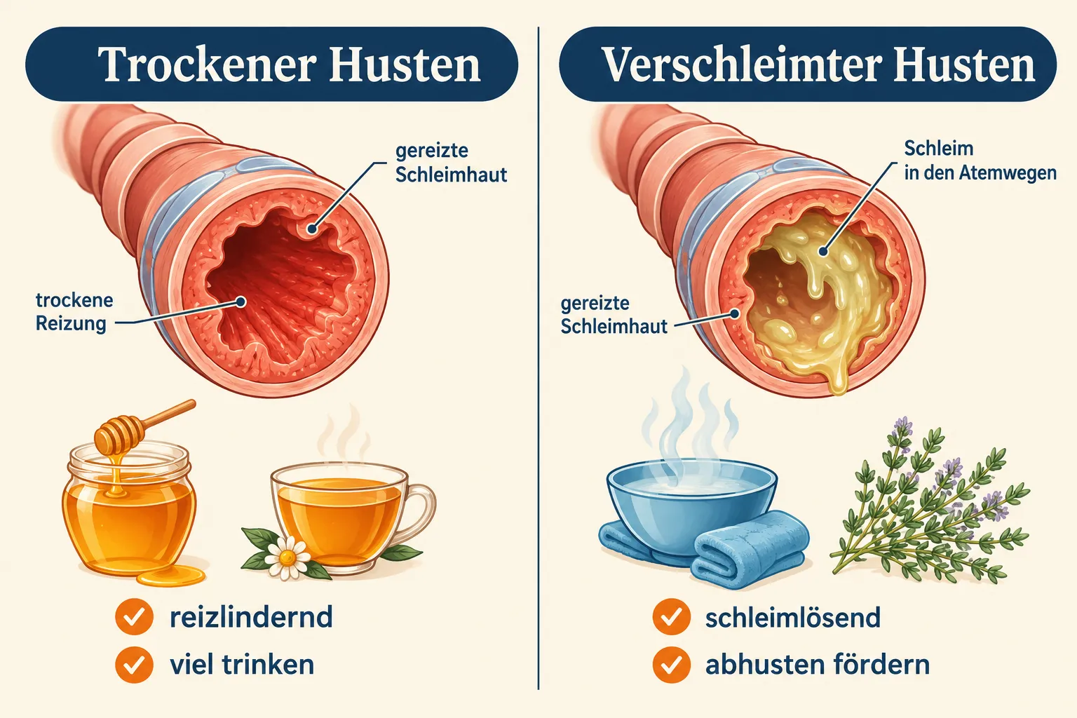 Die besten Hausmittel gegen Husten 2 Trockener Husten vs. verschleimter Husten: welche Hausmittel passen?