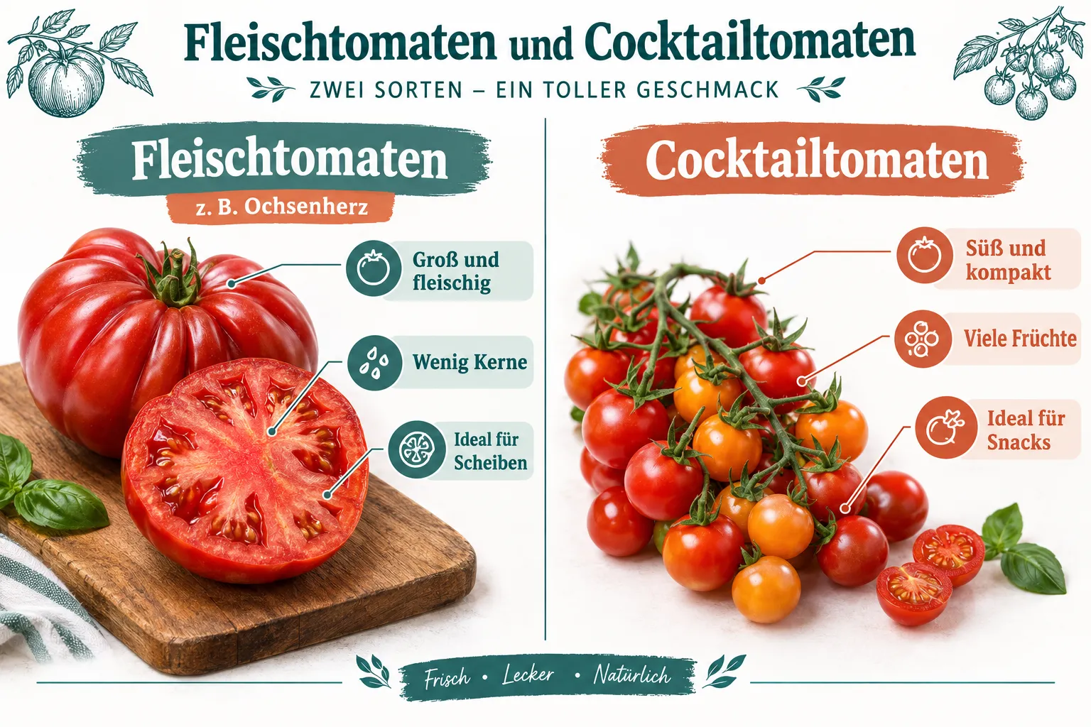 Unterschied zwischen Fleischtomaten und Cocktailtomaten