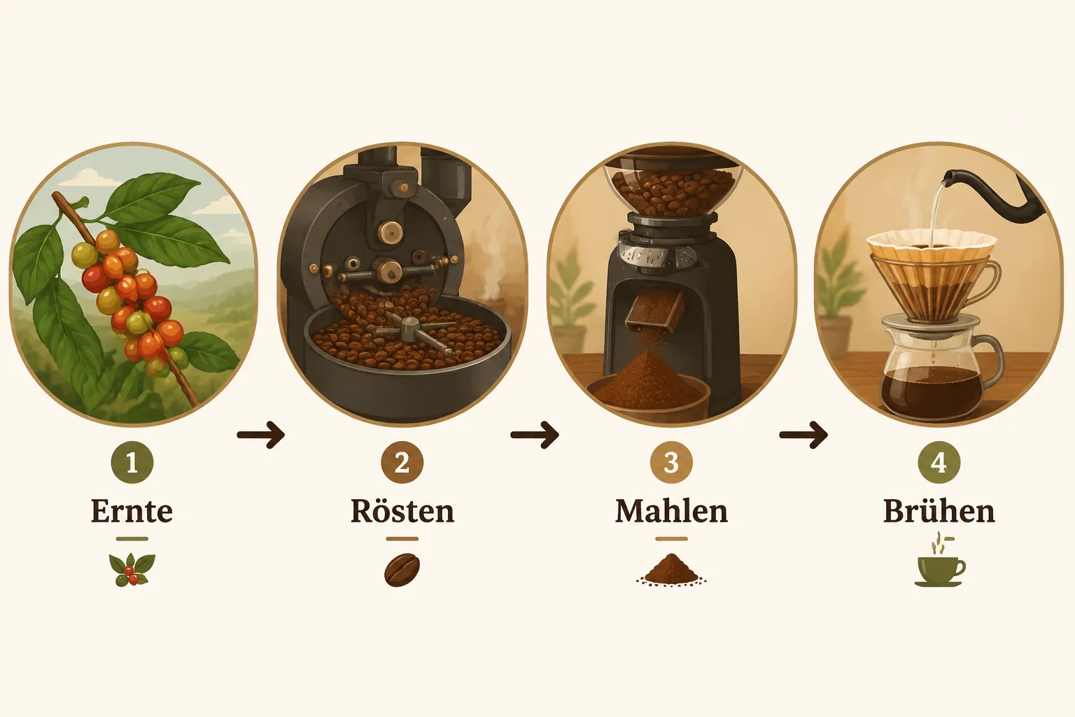 Was ist Kaffeeherstellung: Kurzfassung, die wichtigsten Schritte