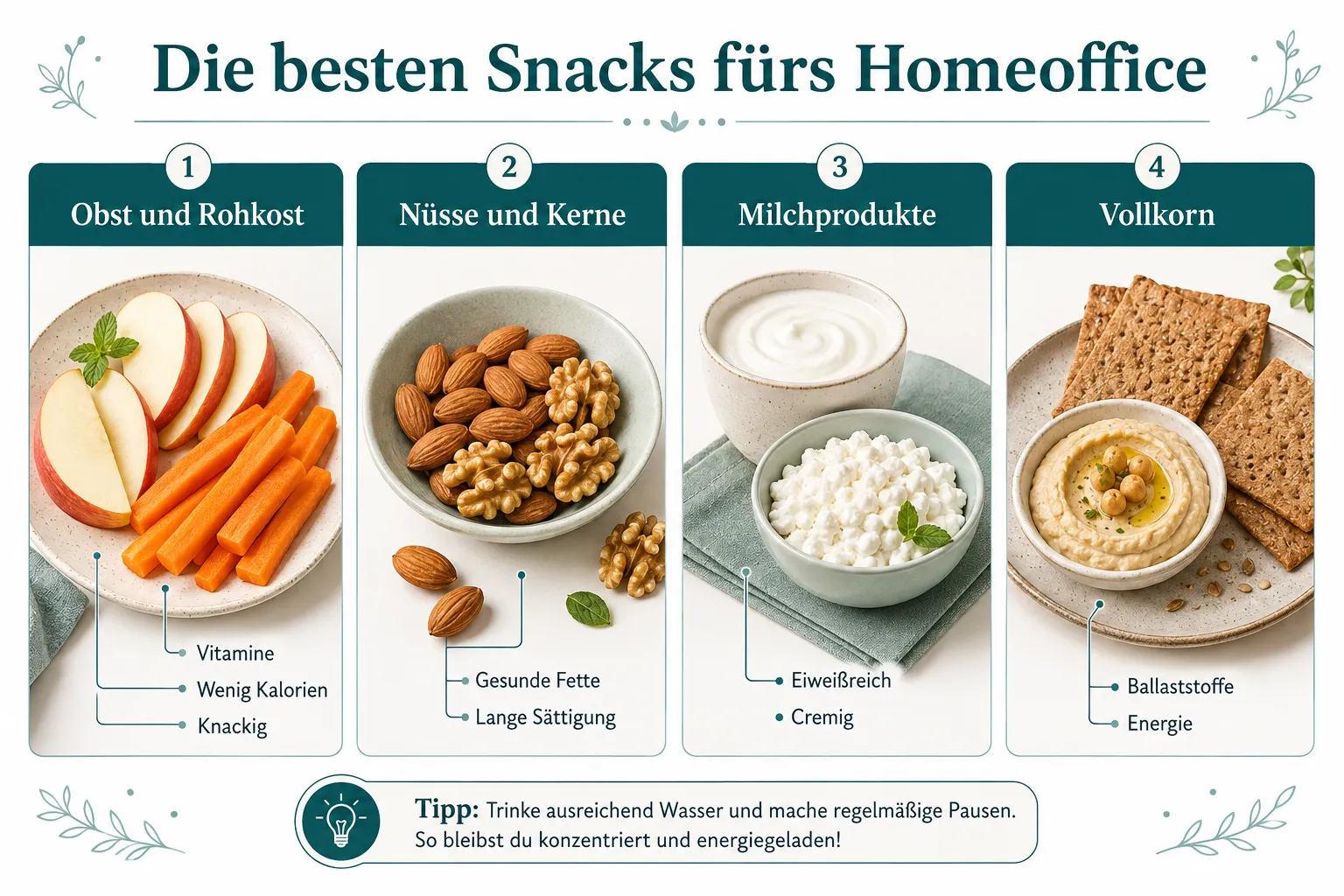 Die besten Snacks fürs Homeoffice 1 Was sind die besten Snacks fürs Homeoffice zum Arbeiten?