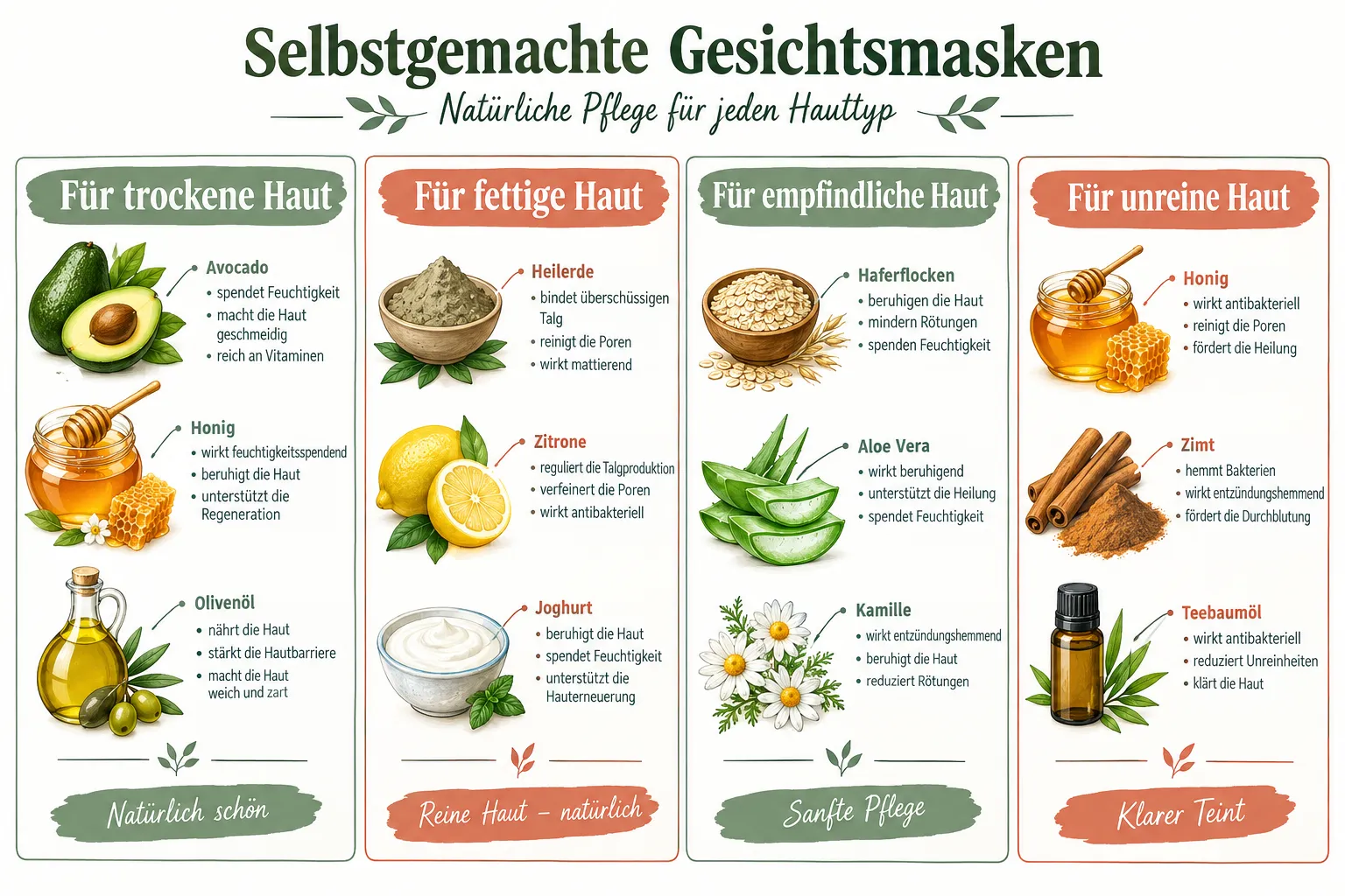 Die besten selbstgemachten Gesichtsmasken 1 Was sind die besten Zutaten für selbstgemachte Gesichtsmasken?