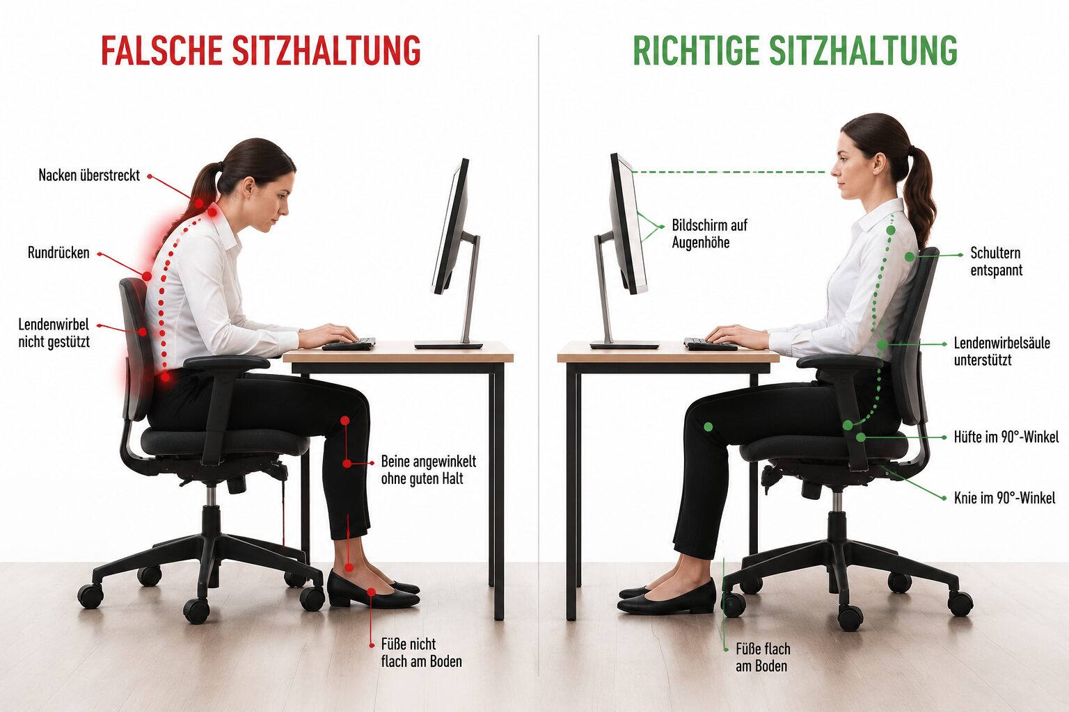 Was sind die wichtigsten Tipps für gesundes Sitzen im Büro?
