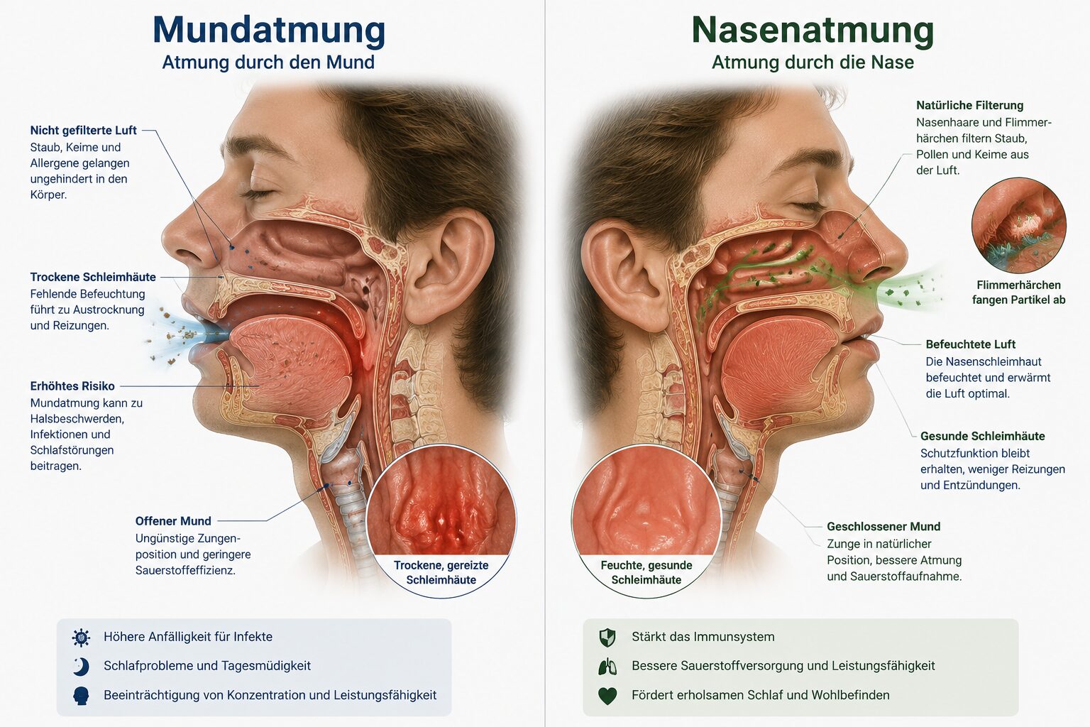 Was sind typische Probleme bei schlechter Nasenatmung, und kann sie zu Schlafapnoe führen?