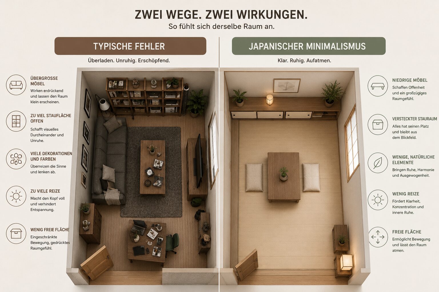 Japanischer Minimalismus im WG-Zimmer: Platzsparend einrichten 2 Welche Fehler mache ich beim japanischen minimalistischen Einrichten?