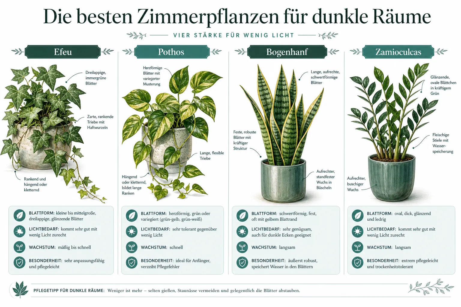 Die besten Zimmerpflanzen für dunkle Räume 2 Welche Zimmerpflanzen brauchen wenig Licht? Die besten Arten für dunkle Räume