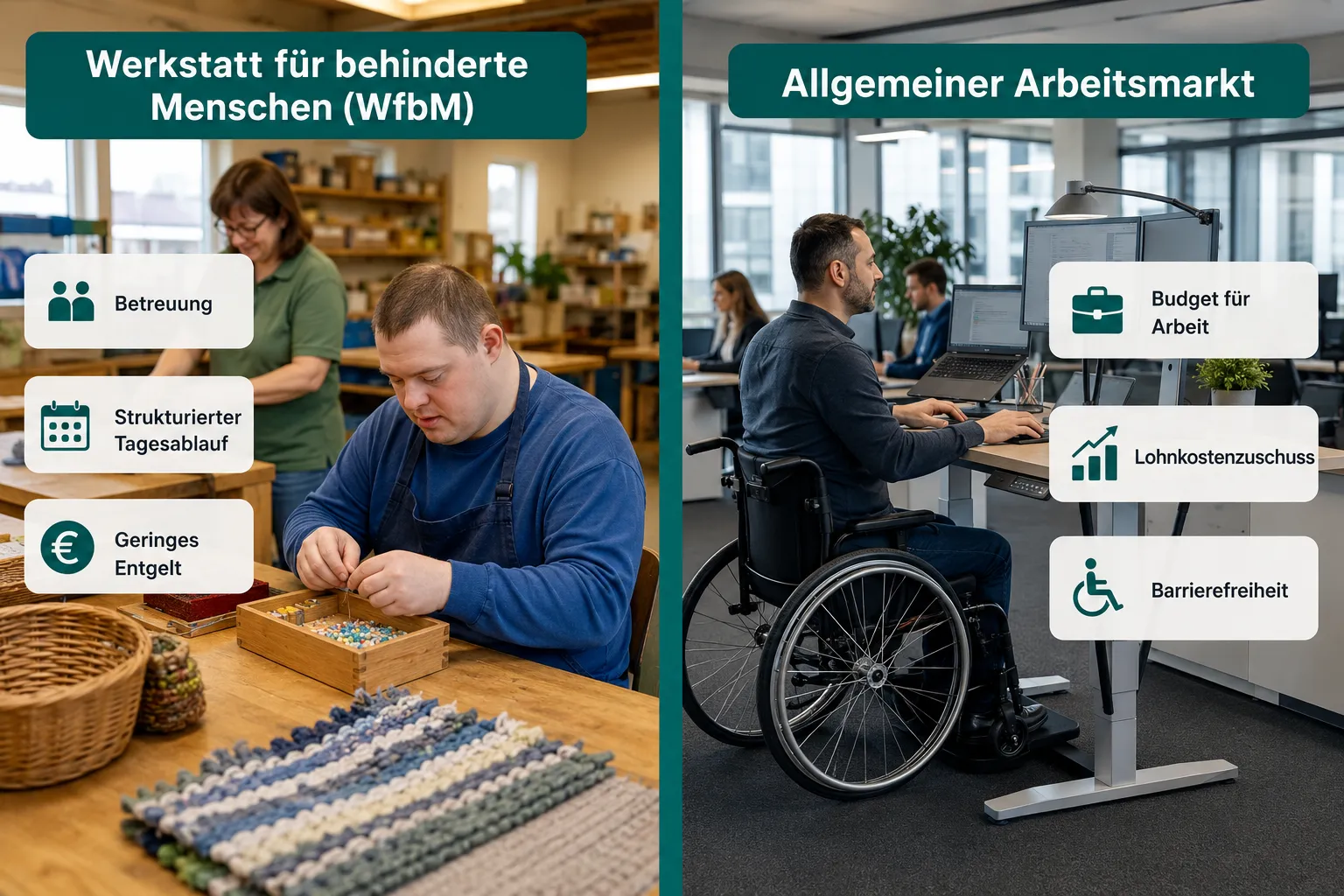 Teilhabe am Arbeitsleben: Welche Rechte haben Menschen mit Behinderung? 2 Werkstatt für behinderte Menschen oder offener Arbeitsmarkt, was passt besser?