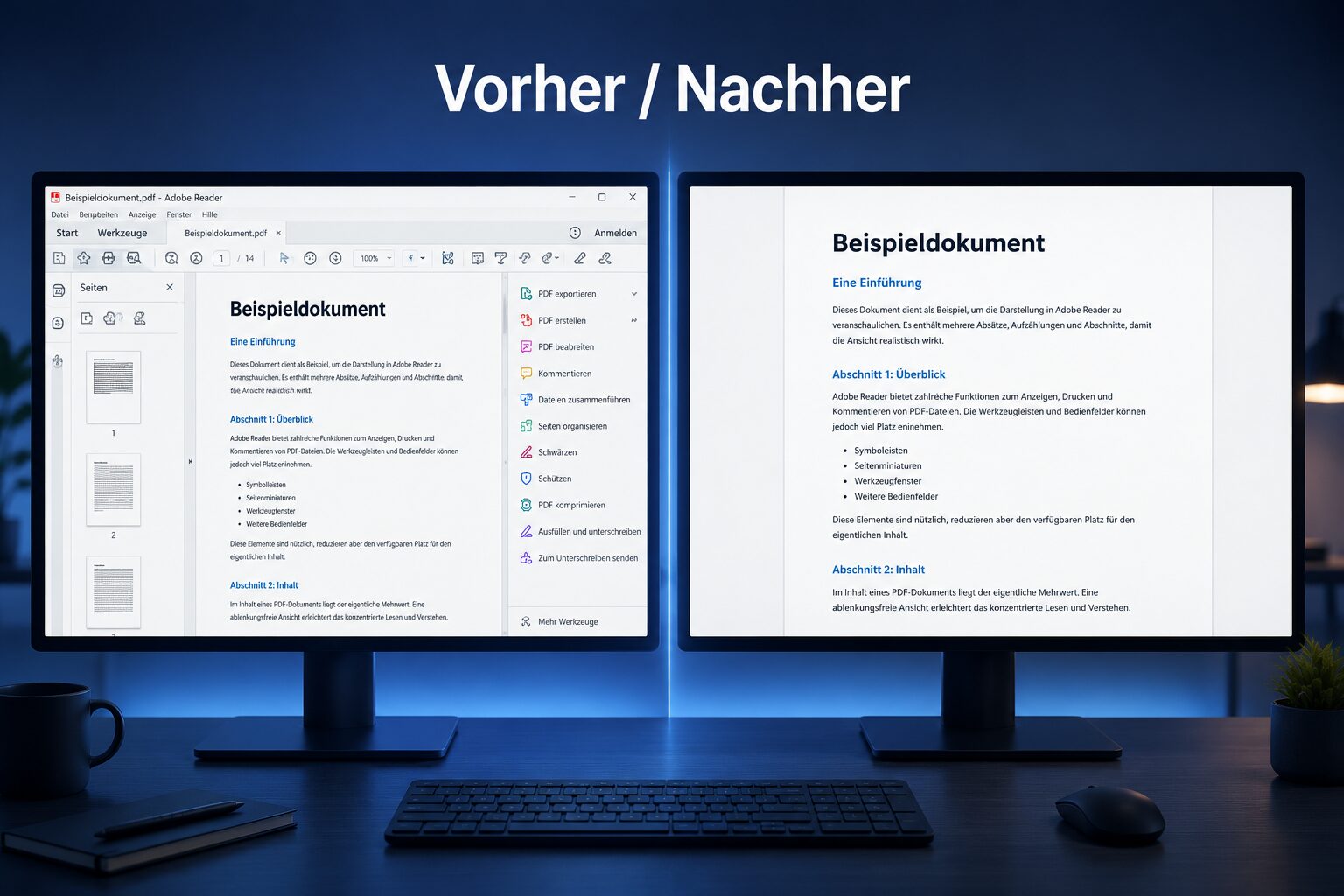 Wie blende ich die Werkzeugleiste in Adobe Reader dauerhaft aus?