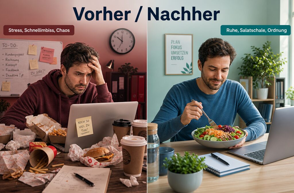 Wie vermeide ich Stress und Zeitdruck beim stressfreien Kochen für Solo-Selbstständige in der Mittagspause?