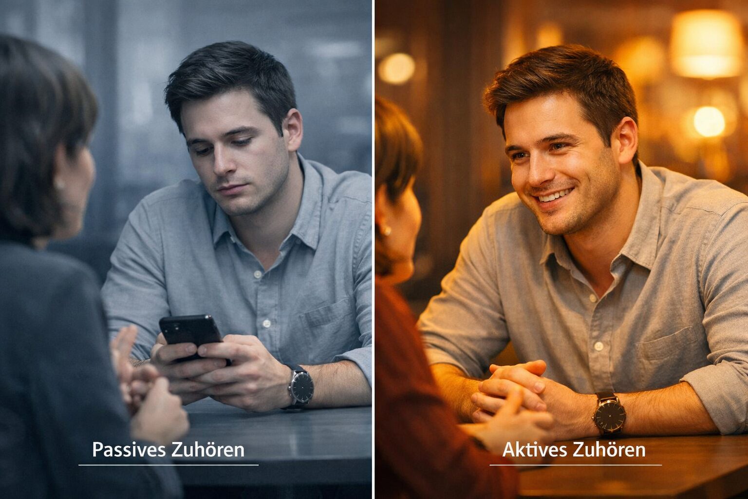 () editorial concept image showing a split-scene composition: on the left, a person looking distracted at a phone during a