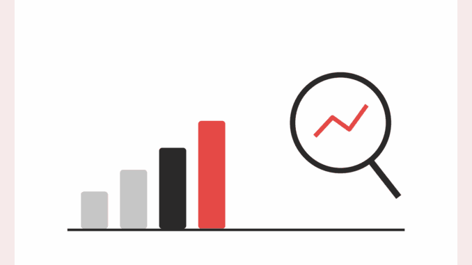 Balkendiagramm mit ansteigenden Säulen und eine Lupe mit Kurvenverlauf als Symbol für Online-Marketing und Web-Analyse