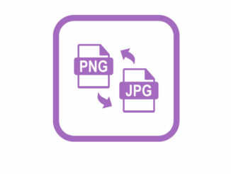 Ein Symbol zeigt die Konvertierung von PNG- zu JPG-Dateiformaten mit Pfeilen zwischen beiden.